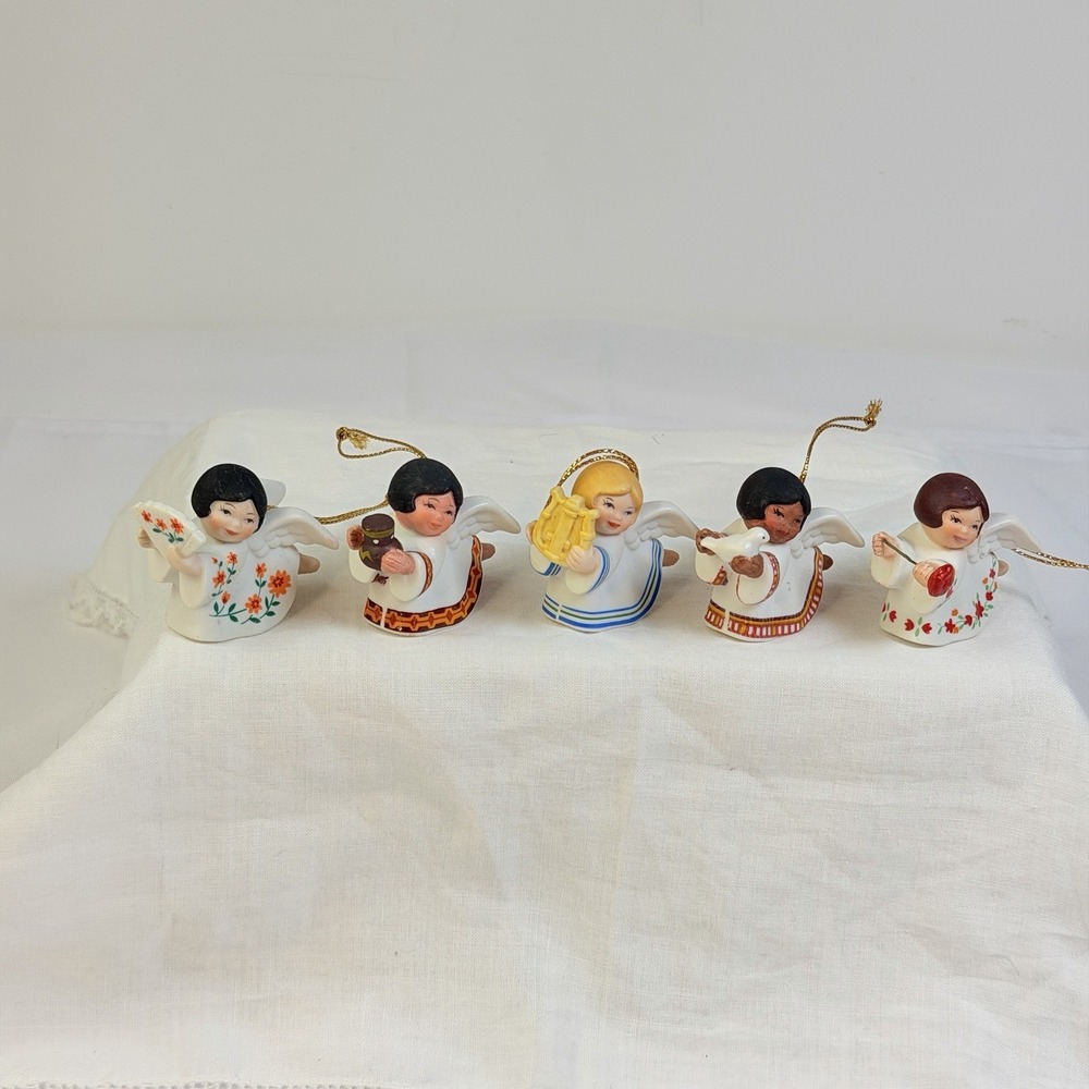 Vintage Angel Christmas Ornament Collection 5 Avon Peace On Earth 2" Holiday